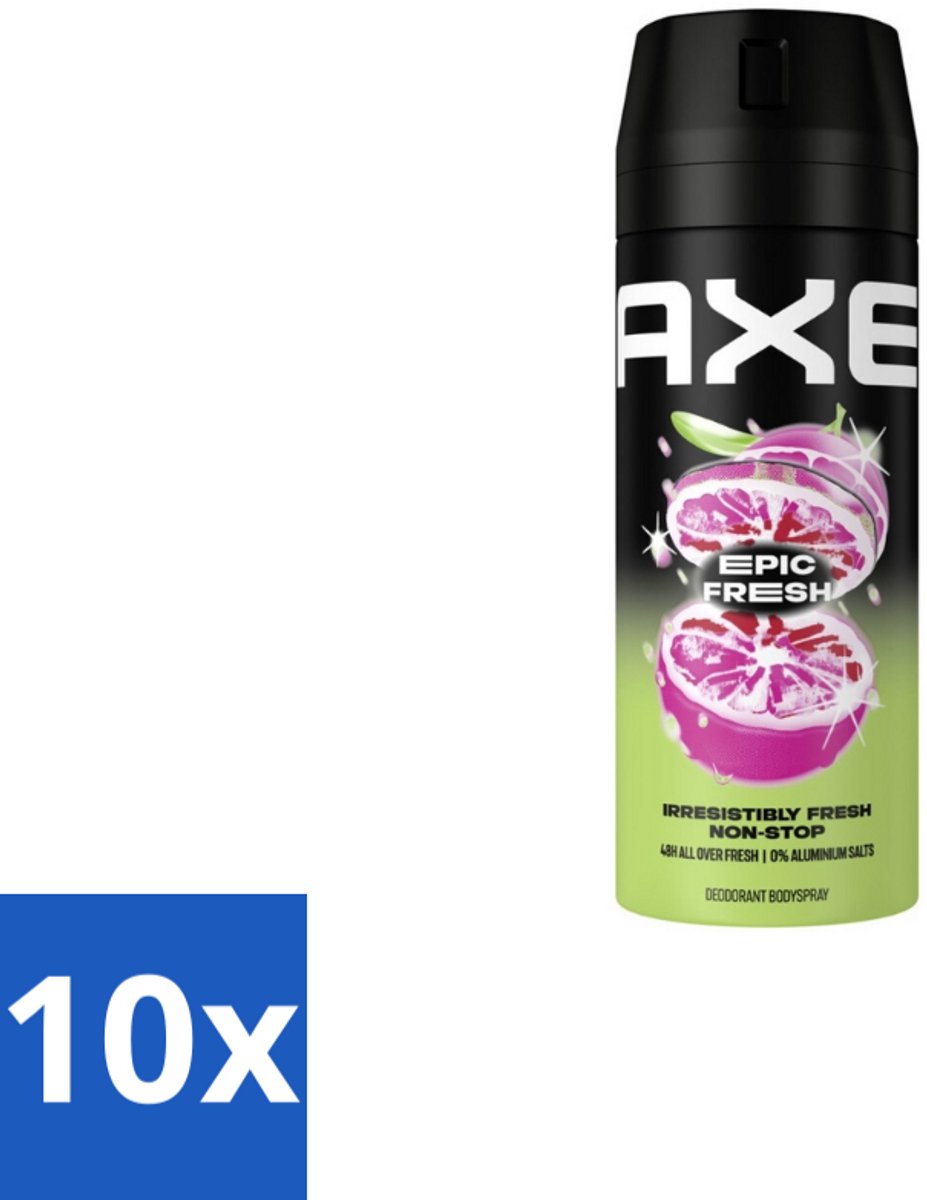 10 x Axe – Deodorant Spray – Epic Fresh – 150 ml - Axe Deodorant Spray - Epic Fresh - Zweetgeur Bestrijding - Frisheid - Energie