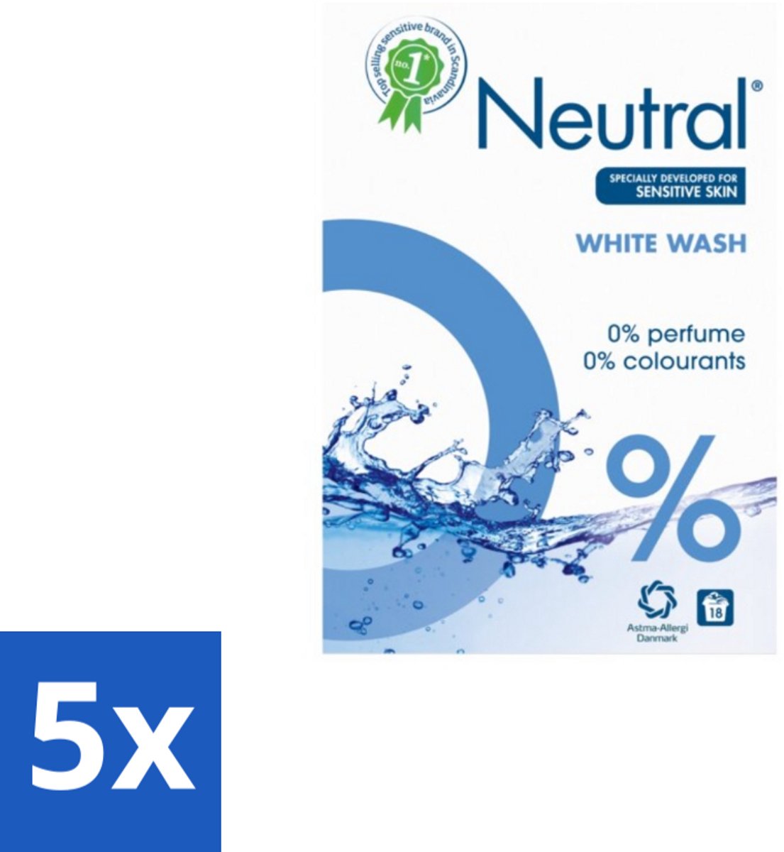 Neutral Waspoeder Wit 18 Wasbeurten 1,187 kg - Bulkverpakking - 5 stuks