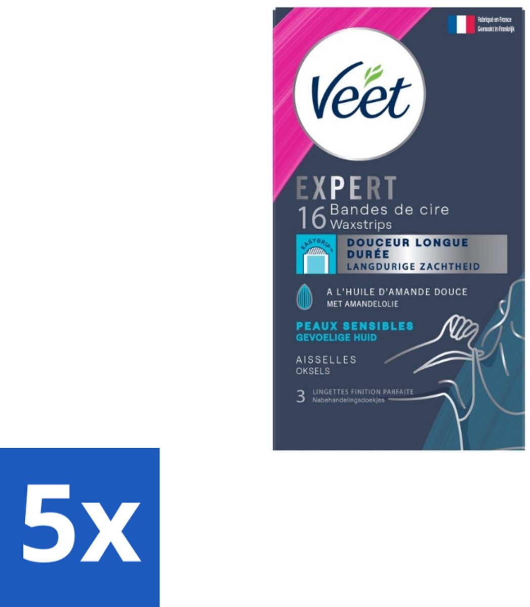 Veet – Ontharingsstrips – Expert Gevoelige Huid Oksels – 16 Strips - Bulkverpakking - 5 stuks