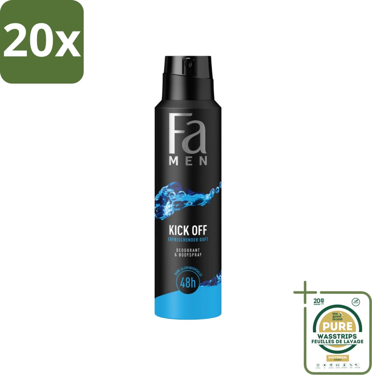 20 x Fa Men - Deodorant Lichaamsspray - Kick-Off - Verfrissend - 48 uur Bescherming - 150 ml - Grootverpakking - Deodorant Spray - 48 Uur Bescherming - Aluminiumzouten - Verfrissend - Huidvriendelijk