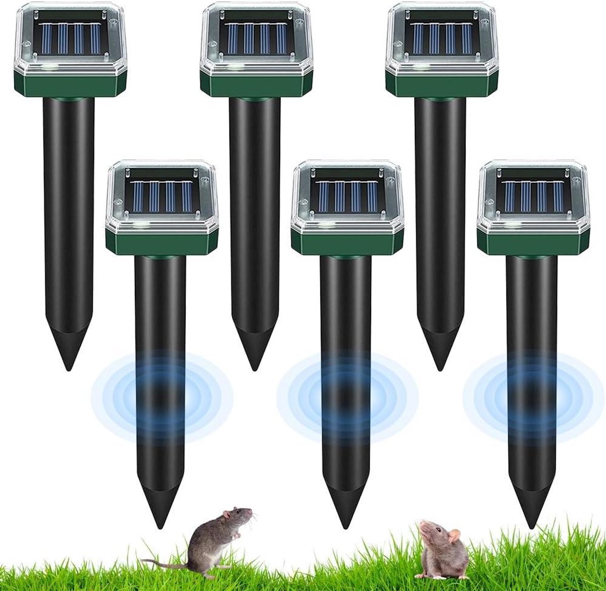 Ongedierteverjager Set - Mollenverdrijver Solar - Tuin Beschermen - Ultrasone Golven - 6 Stuks - Groen