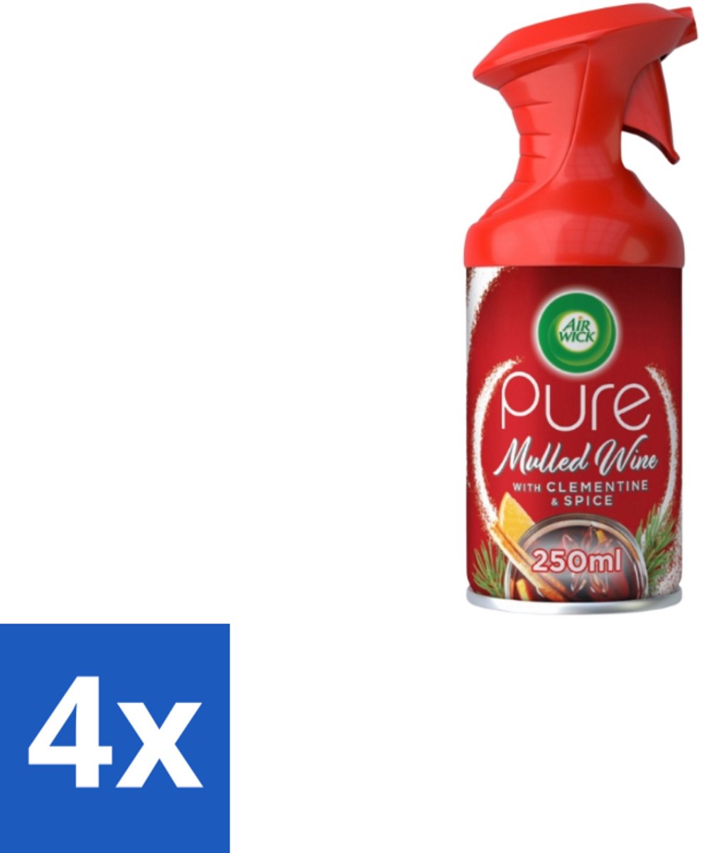 4 x Air Wick – Luchtverfrisser Spray – Pure Mulled Wine – 250 ml - Luchtverfrisser - Warme Geur - Gezellige Sfeer - Wintergeur - Glühwein