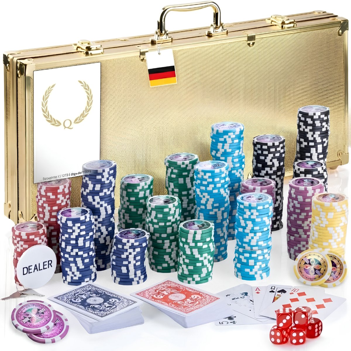 LNMsolutions® Pokerkoffer - Pokerkoffer Pokerset - Koffer voor Pokeren - Goud - 56cm x 22cm x 7cm