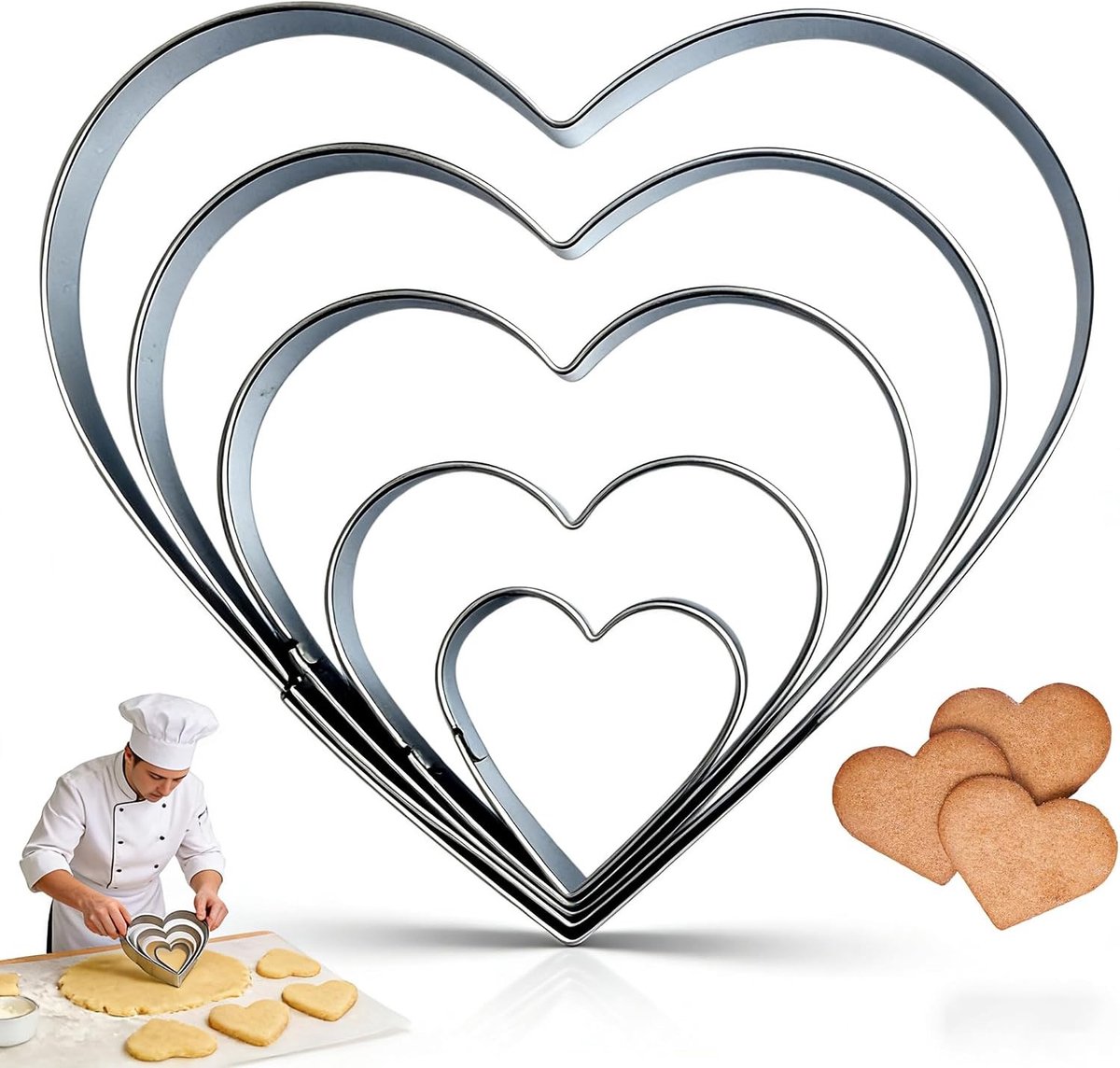 Set van 5 hartvormige koekjesuitsteekvormen voor bakken, feestjes en decoratie
