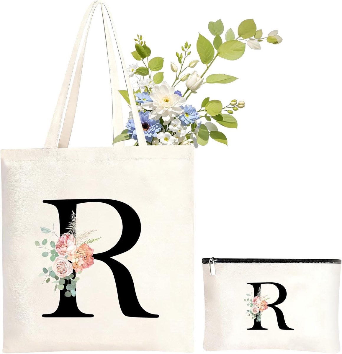 Persoonlijke Katoenen Tas met Naam, Ideale Winkel- en Make-up Tas Set voor Vriendin, Perfect voor Feestdagen en Jubilea