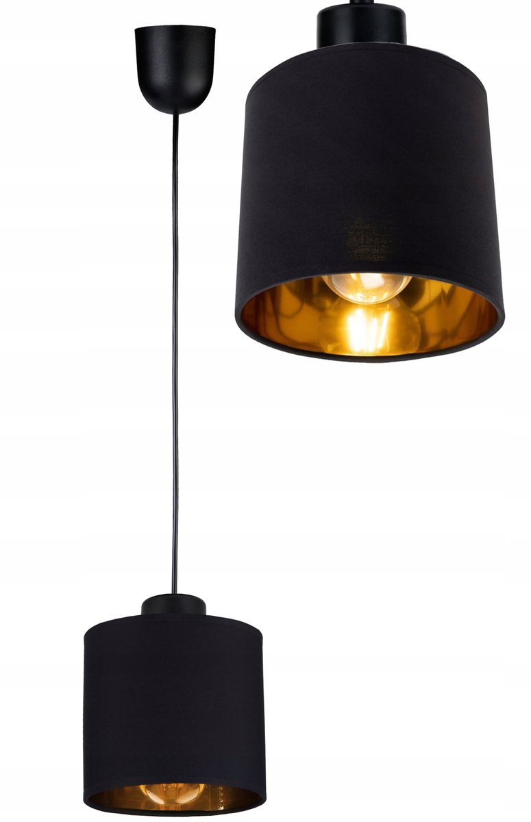 Moderne hanglamp met zwarte kap en gouden binnenkant, E27
