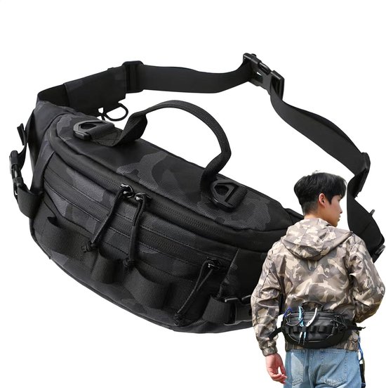Visheuptas - Outdoor tas - Vissen en wandelen - Waterdicht Oxford doek - 38x17x9 cm - Camouflage — afbeelding 5
