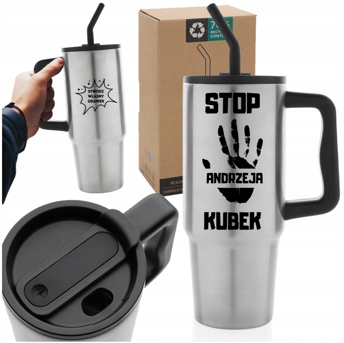 Thermosbeker met Handvat 900ml - RVS, Isolatie & Gratis Gravure
