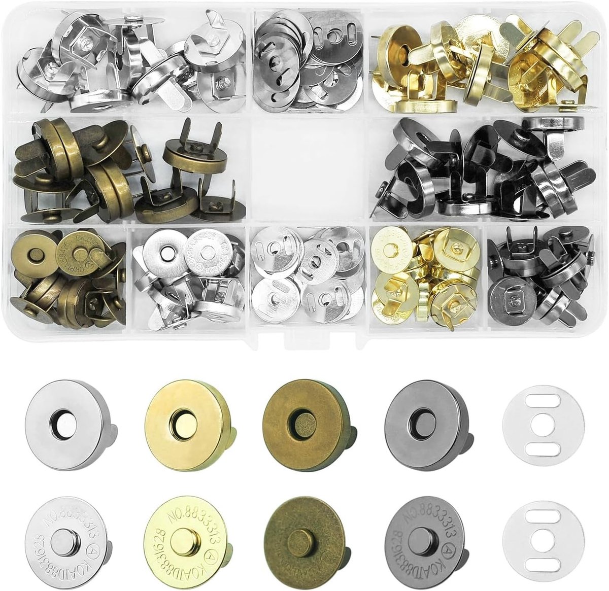 48 Set Magnetische Klemmen voor Tassen, Snap Knopen 18mm en 14mm, Inclusief Opbergdoos voor Tas Maakbenodigdheden en Handtas Accessoires