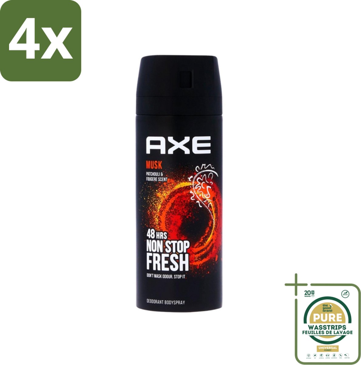 Axe - Deodorant Bodyspray - 48hrs Non Stop Fresh - Musk - Patchouli & Fougere - 150 ml - Voordeelverpakking - 4 stuks - Deodorant Spray - Lichaamsgeur