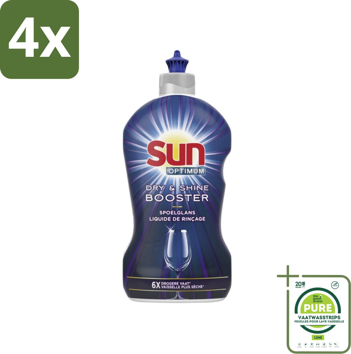 Sun - Shine & Dry Booster - Spoelglans - 450 ml - Voordeelverpakking - 4 stuks - Vaatwasmachine - Spoelglans