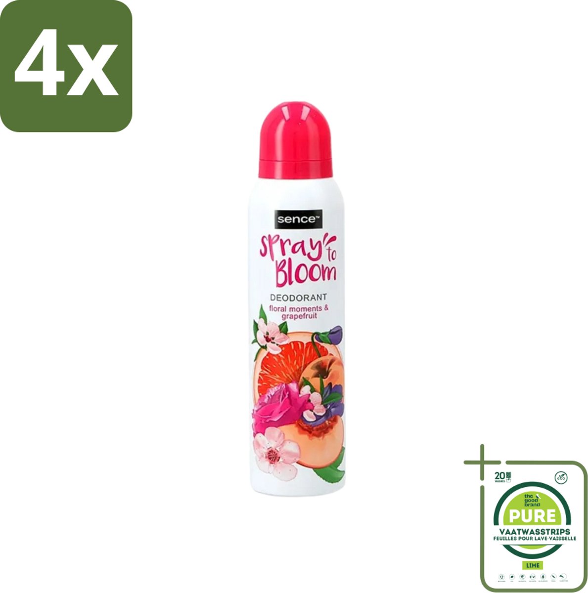 Sence - Floral & Grapefruit - Deodorant - Fris & Fruitig - 150 ml - Voordeelverpakking - 4 stuks - Sence Deodorant Floral Grapefruit - Fruitige geur