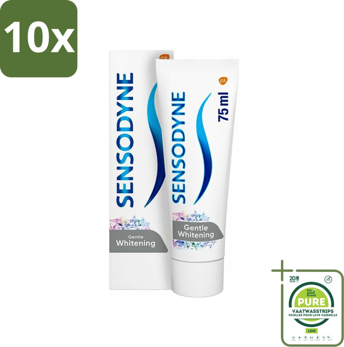 10 x Sensodyne - Tandpasta - Gentle Whitening - Milde Reiniging - 75 ml - Grootverpakking - Gevoelige Tanden - Tandpasta - Witte Tanden - Glazuur Beschermen - Gevoeligheid Verlichten