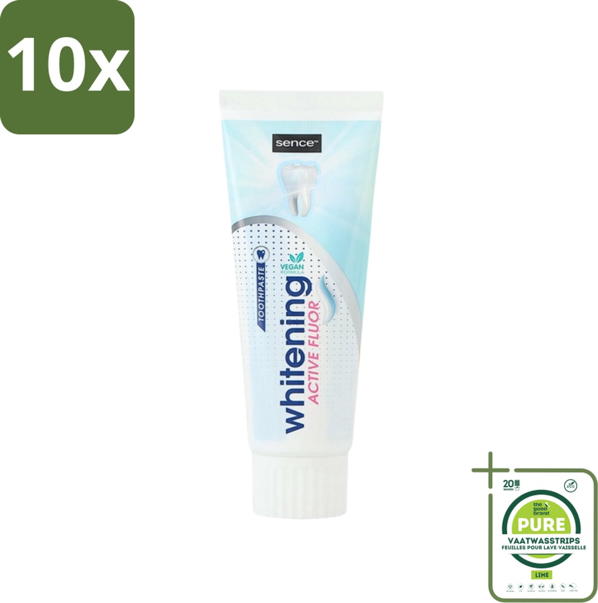 10 x Sence - Whitening - Tandpasta - Met Fluor - 75 ml - Grootverpakking - Tandpasta - Witte Tanden - Fluoride - Whitening - Frisse Adem