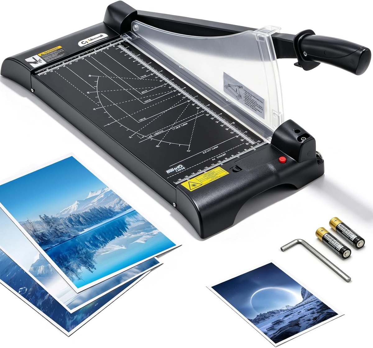 Industriële Papierguillotine A3 met Rode Lijnpositionering, 10 Vellen Capaciteit, Heavy Duty Precisiepapiersnijder met Veiligheidsbeschermer voor Foto's en Documenten
