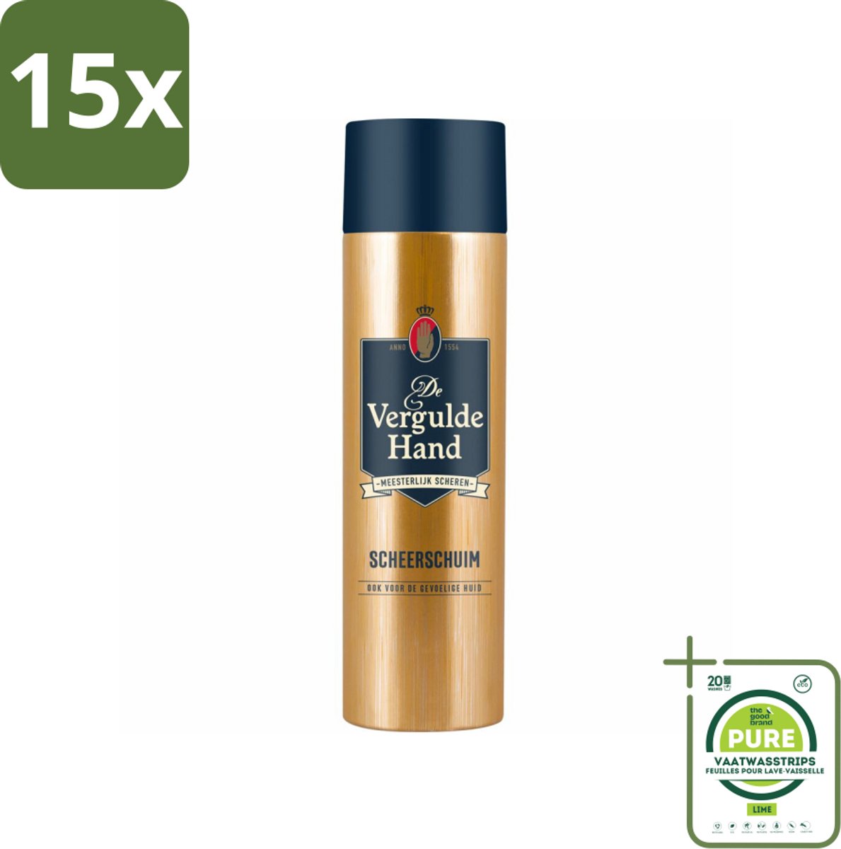15 x Vergulde Hand Scheerschuim 250 ml - Grootverpakking - Scheerschuim - Authentieke Scheerbeleving - Glad Scheerresultaat - Huidbescherming - Gevoelige Huid