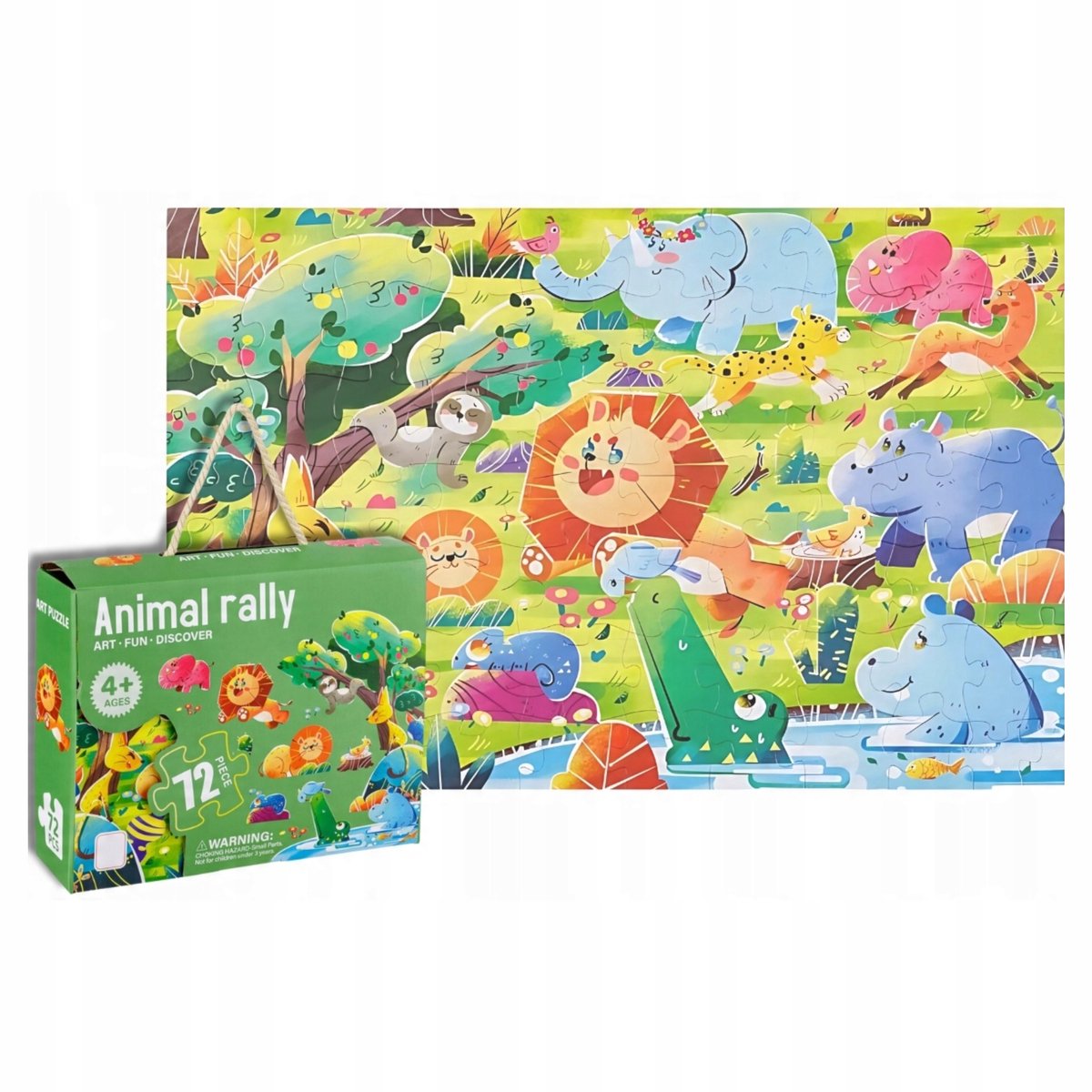Merkloos kinderpuzzel Dieren 72 stukjes - grote puzzel 90x60cm
