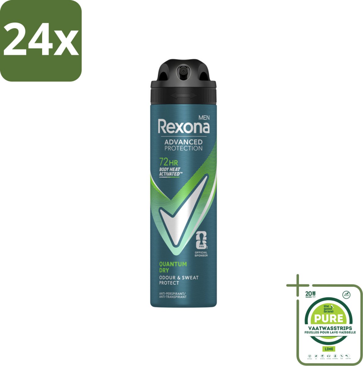 Rexona Men Deodorant Spray Advanced Protection Quantum Dry 150 ml - Voordeelverpakking - 24 stuks - Deodorant spray - Zweetbestendig