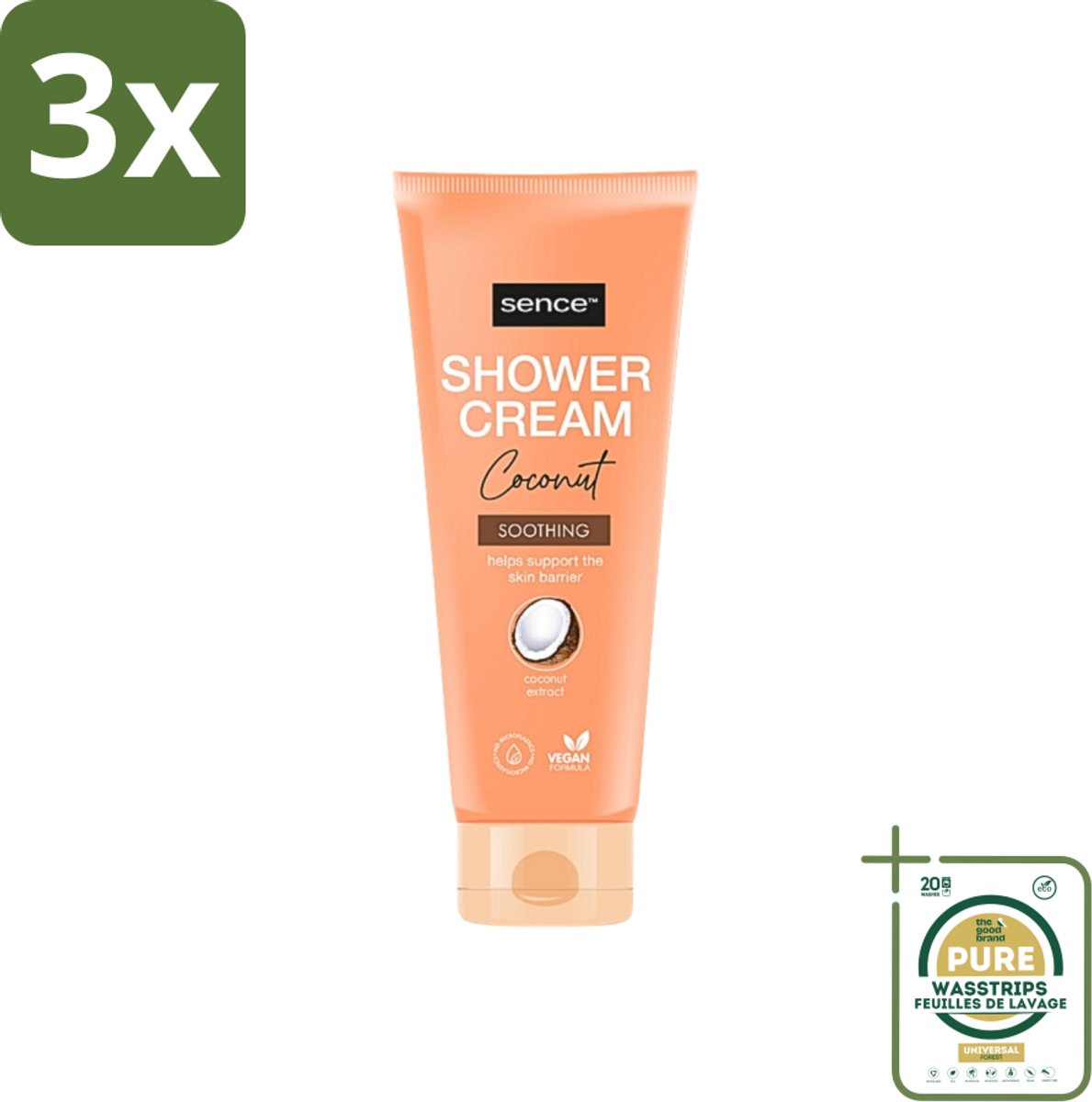 3 x Sence - Coconut - Douchecrème - Verzorgend - 200 ml - Grootverpakking - Douchecrème - Kokosgeur - Hydraterende Douchecrème - Verzorgende Douche - Tropisch Verwenmoment