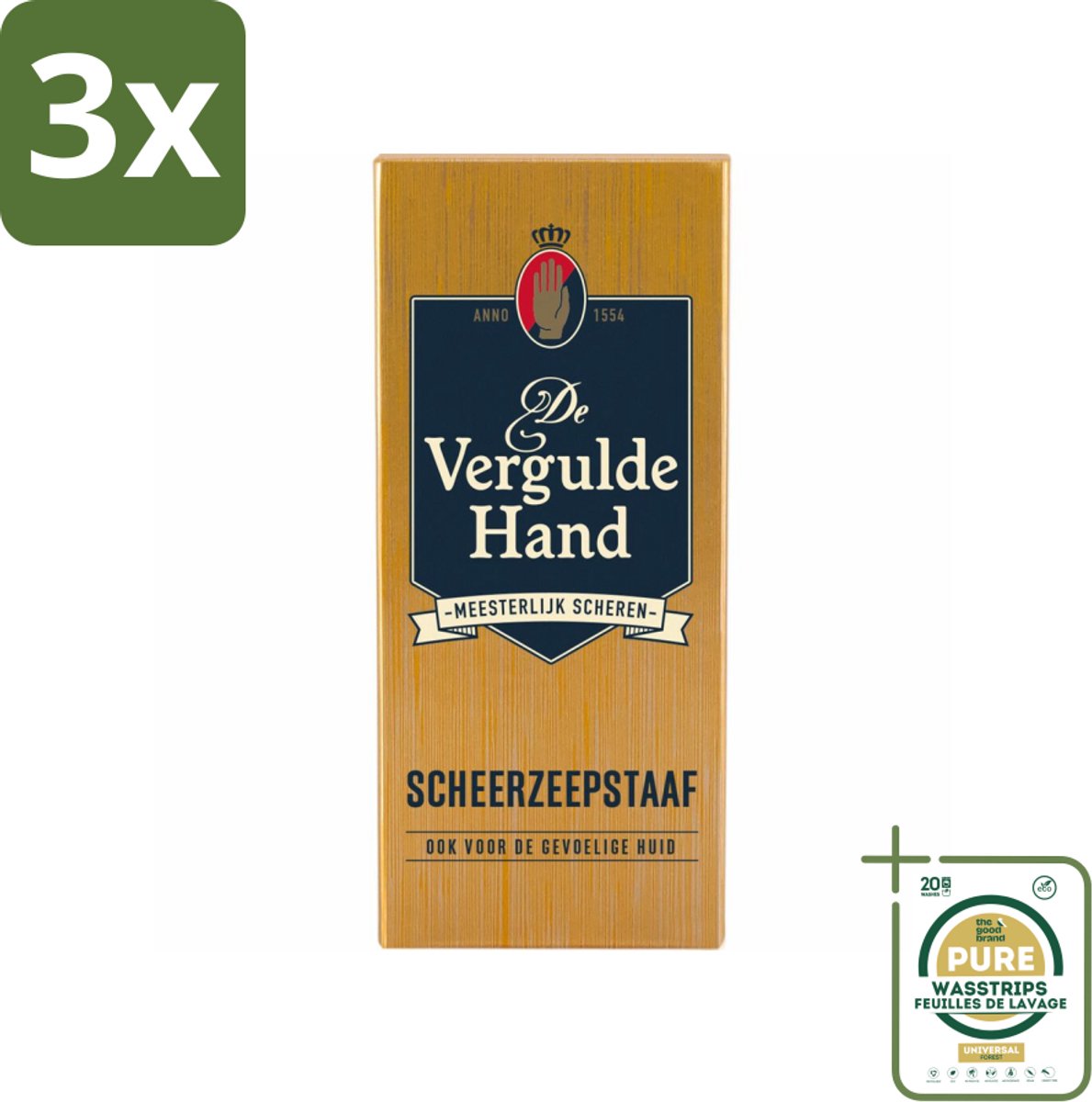 3 x Vergulde Hand Scheerzeepstaaf 75 gr - Grootverpakking - Scheerzeepstaaf - Vergulde Hand - Scheerbeleving - Klassiek Scheeren - Luxe Scheerbeleving