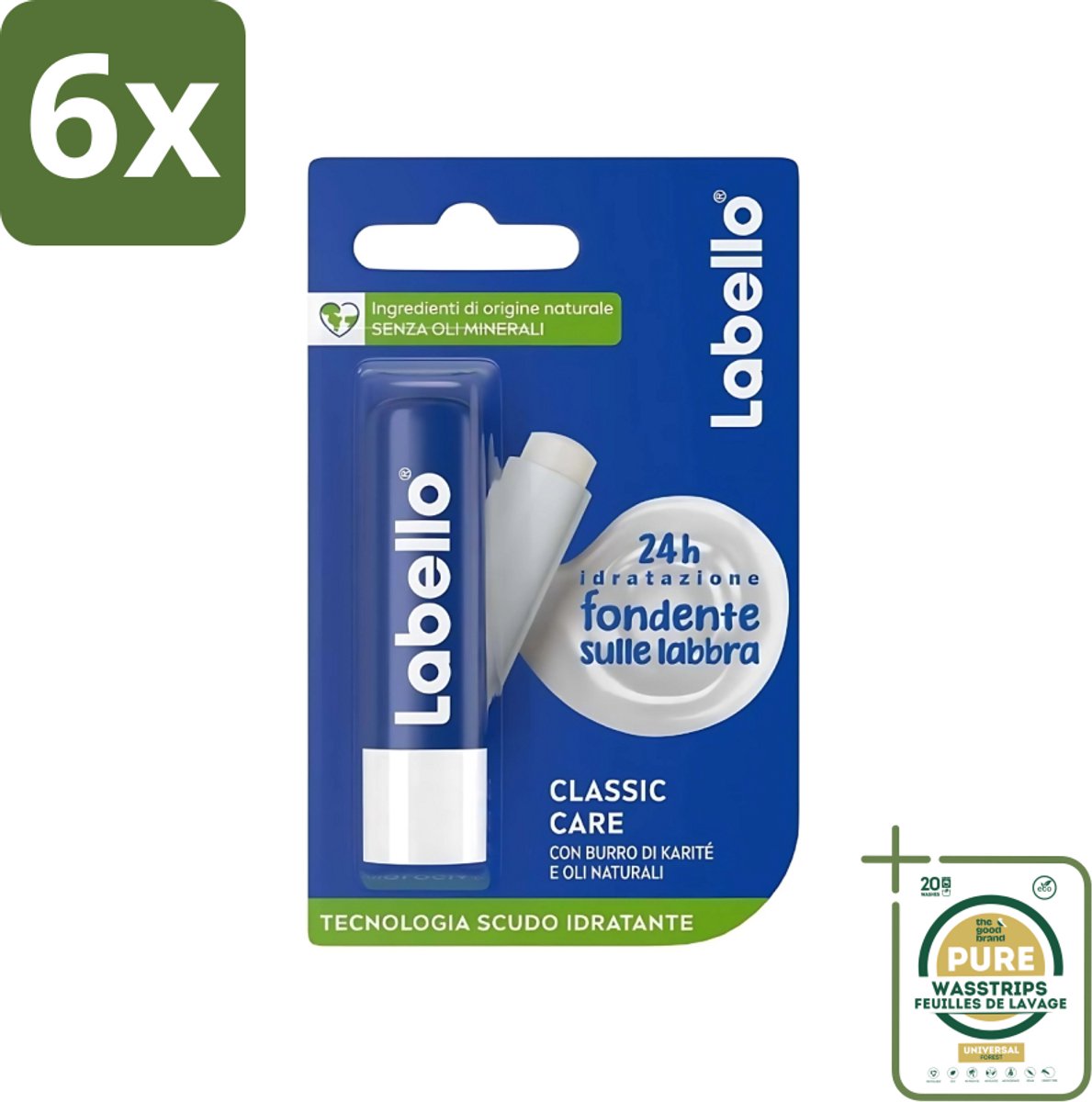 Labello - Classic Care - Lippenbalsem - Voedend & Beschermend - 5.5 ml - Voordeelverpakking - 6 stuks - Hydratatie - Uitdroging