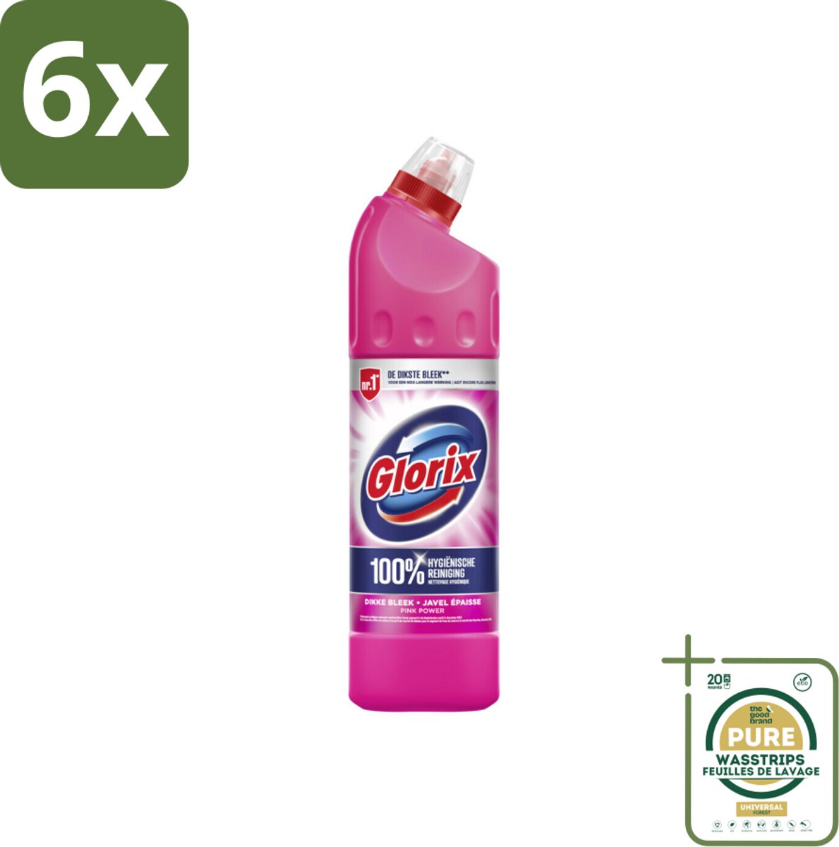 Glorix Bleek Pink Power 750 ml - Voordeelverpakking - 6 stuks - Reiniging - Toilet