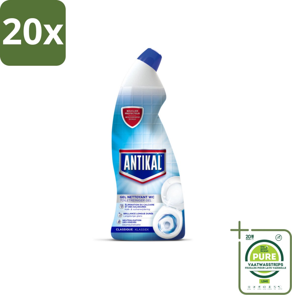20 x Antikal WC Gel 750 ml - Grootverpakking - Toiletreiniger - Kalkverwijdering - Frisheid - Geurcontrole - Toilet Reinigen