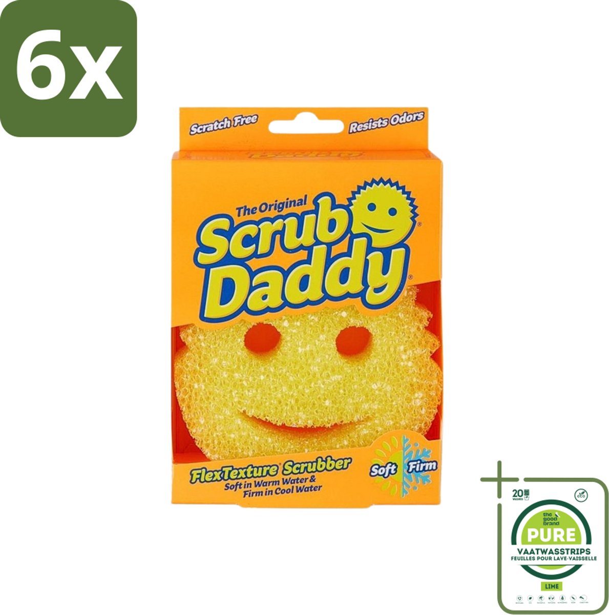 Scrub Daddy - Spons - Veranderende Textuur - 1 Spons - Voordeelverpakking - 6 stuks - Schoonmaak - Vetvlekken verwijderen