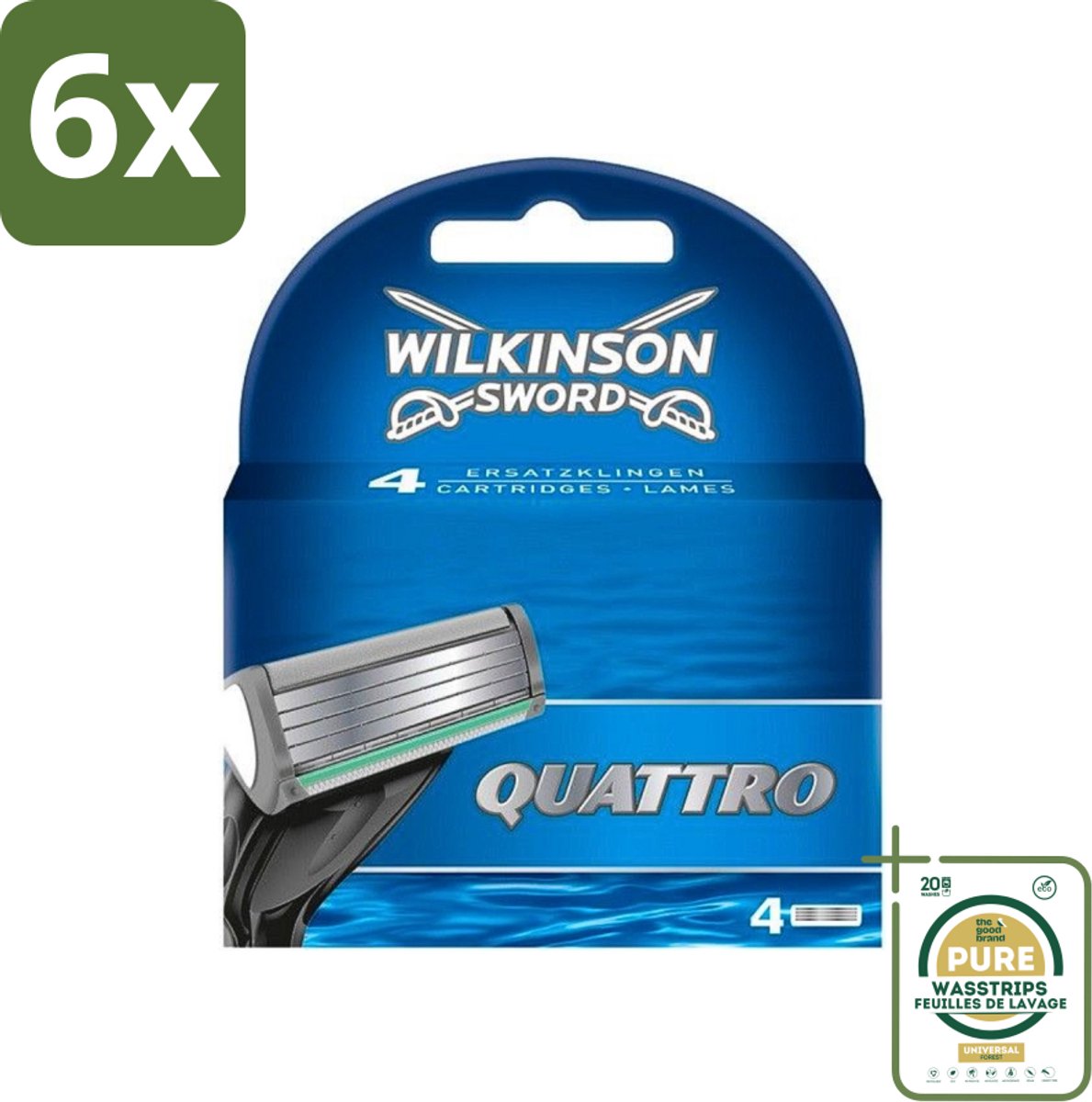 Wilkinson - Navulmesjes Quattro - Met Precisietrimmer - 4 scheermesjes - Voordeelverpakking - 6 stuks - Precisietrimmer - Titaniumcoating