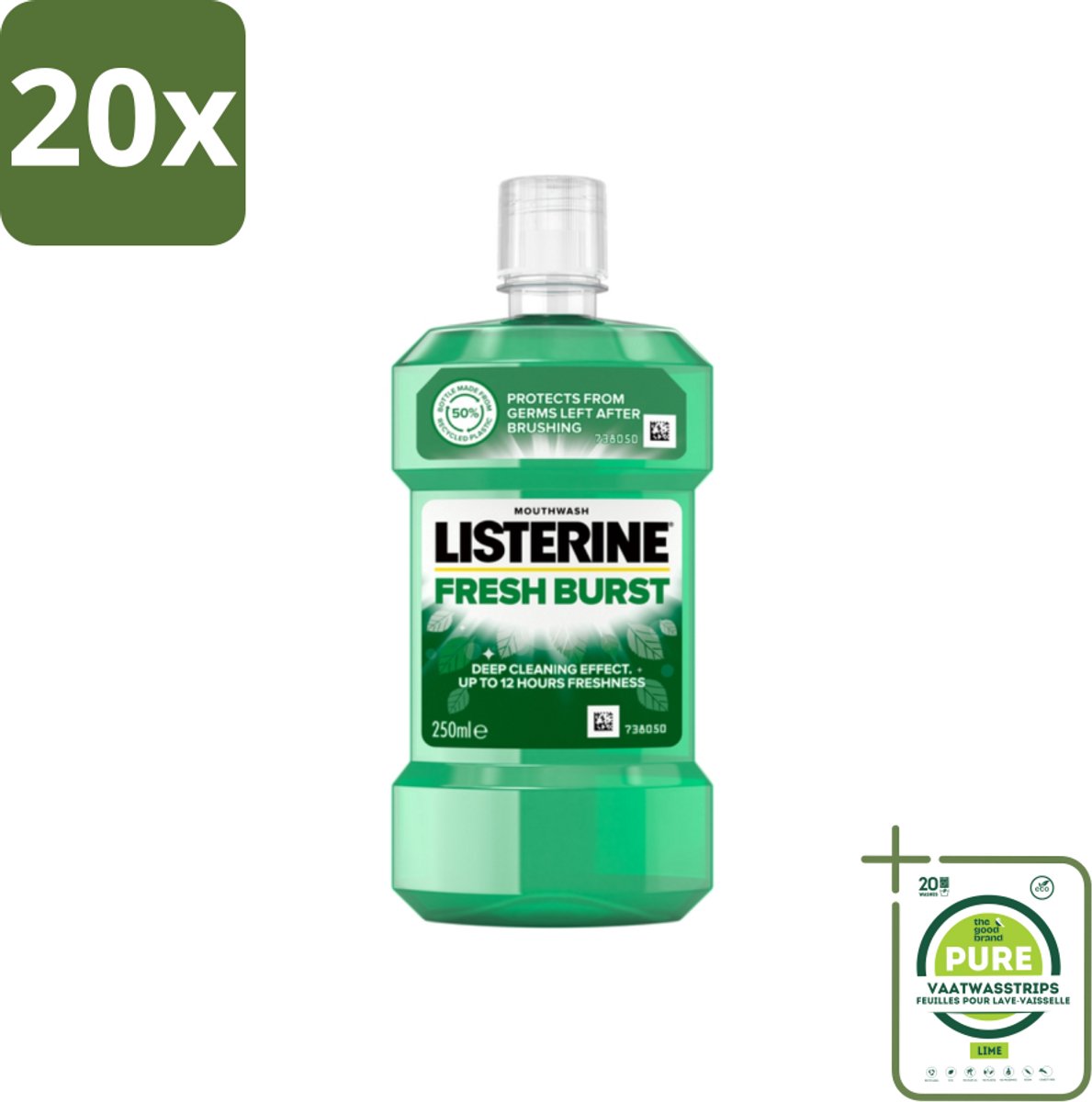 20 x Listerine - Mondwater - Fresh Burst - 250 ml - Grootverpakking - Mondwater - Mondspoeling - Antibacterieel Mondwater - Frisse Adem - Tandplak