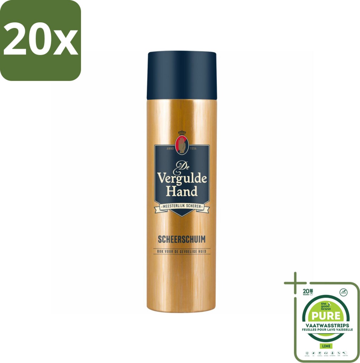 20 x Vergulde Hand Scheerschuim 250 ml - Grootverpakking - Scheerschuim - Authentieke Scheerbeleving - Glad Scheerresultaat - Huidbescherming - Gevoelige Huid