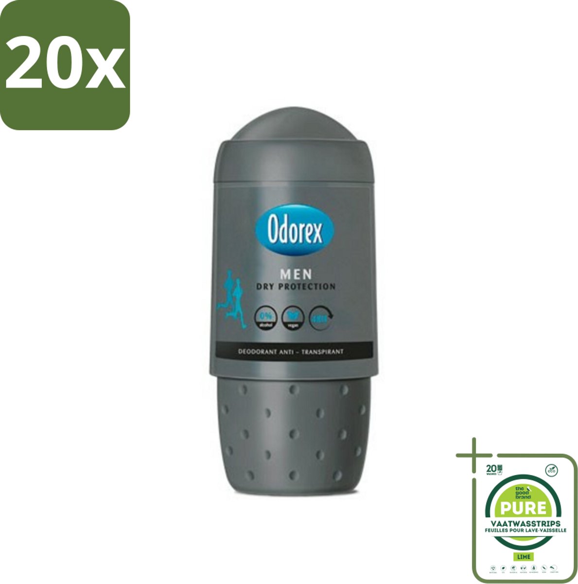20 x Odorex Deodorant Roller For Men Dry Protection 50 ml - Grootverpakking - Mannelijke Deodorant - Anti-transpirant - Zweetbescherming - Alcoholvrije Deodorant - Droge Oksels