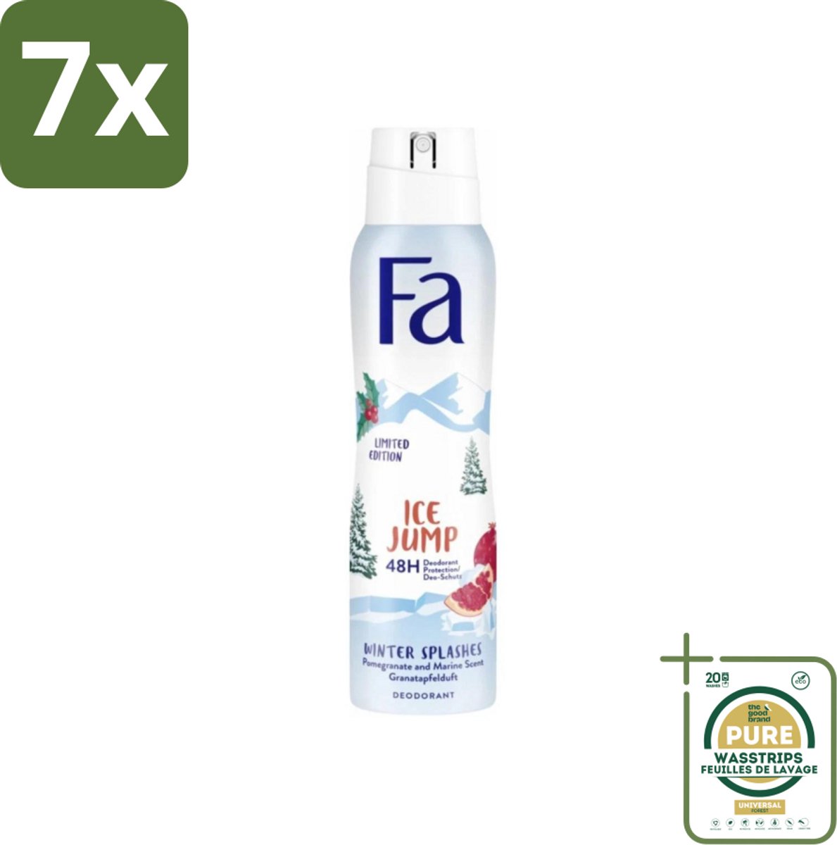 7 x Fa - Deodorant Spray - Winter Splashes Ice Jump - Koel - 48 uur Bescherming - 150 ml - Grootverpakking - Deodorant Spray - Winter Splashes Ice Jump - 48 Uur Bescherming - Koel - Fris