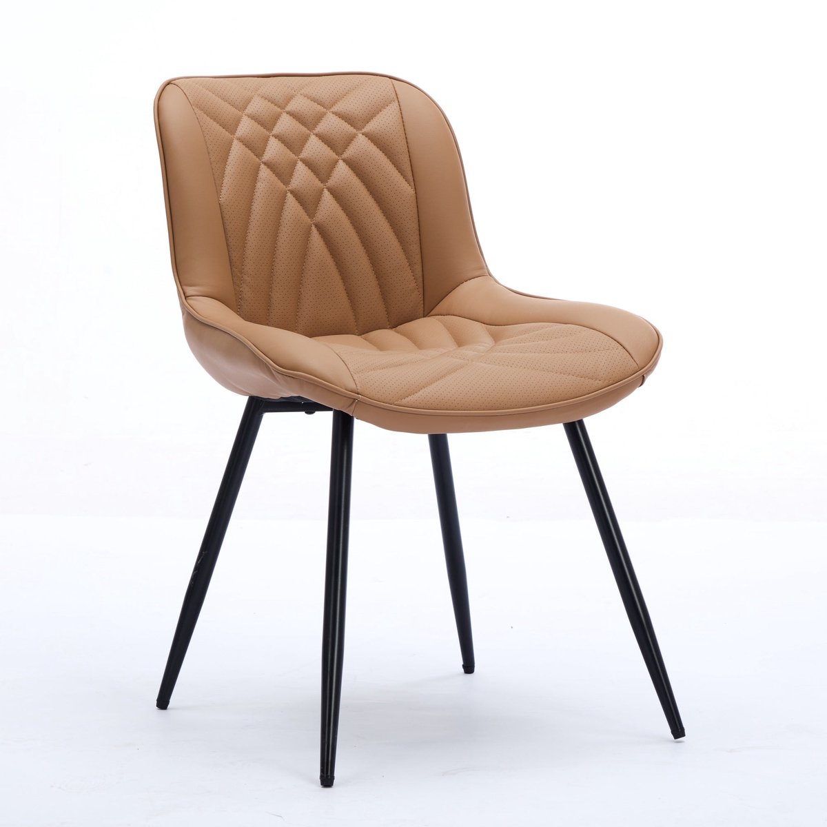 Merax Eetkamerstoelen Set Van 2 - Khaki - PU Kunstleer - 3D Stiksel - Metalen Poten - Moderne Eetkamerstoel Bruin