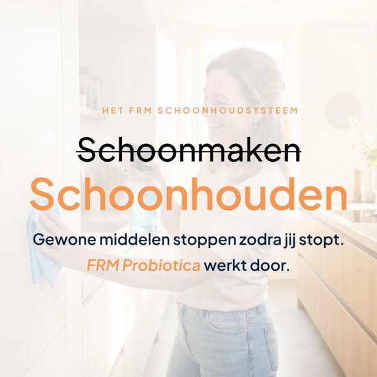 Man poetst een witte kast met een blauwe doek. Tekst: Schoonmaken & Schoonhouden.