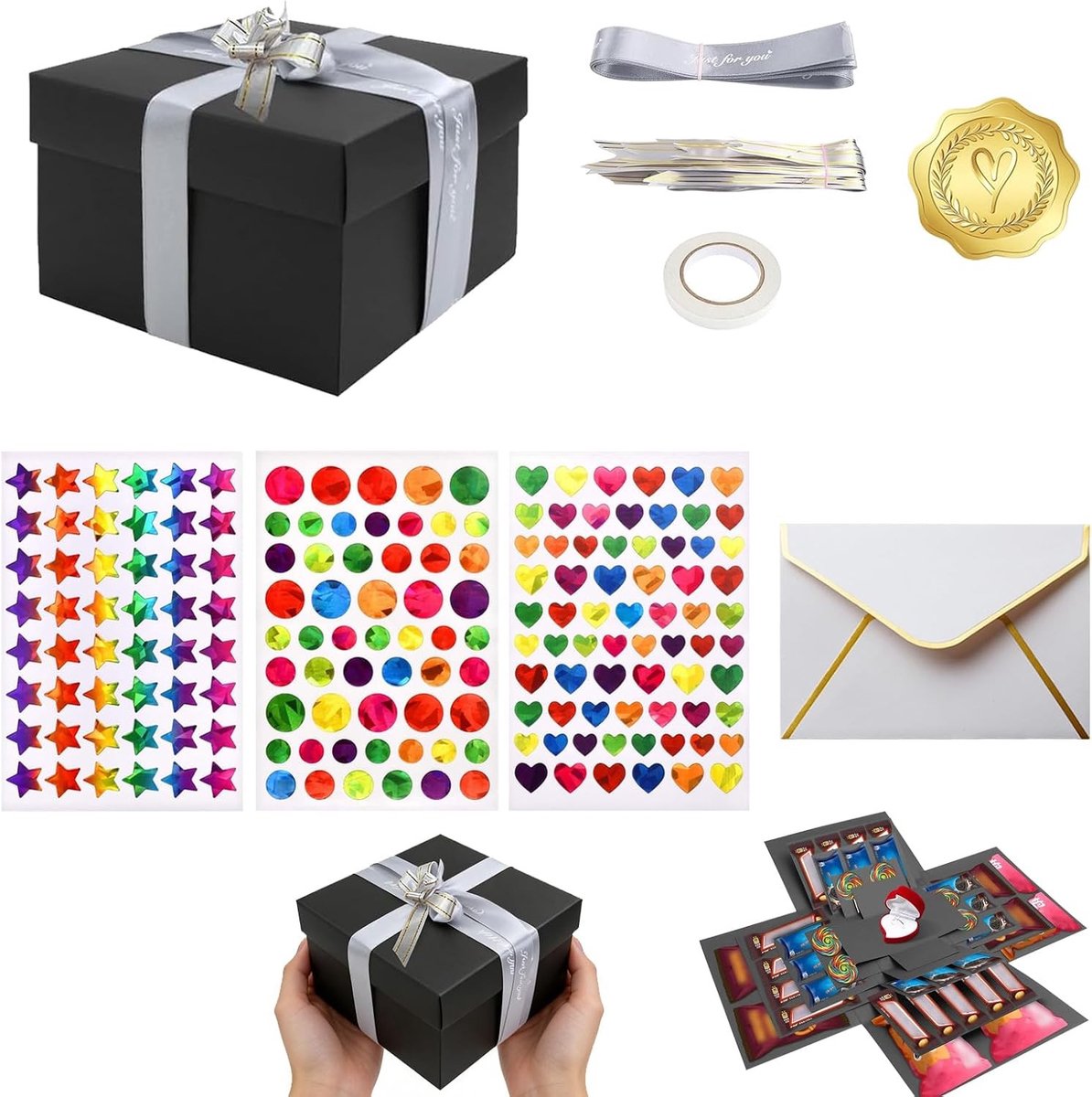 Grote Verrassingsdoos met 5 Lagen voor DIY Cadeaus, Foto's en Snacks, Creatieve Cadeaudoos voor Verjaardagen en Speciale Gelegenheden