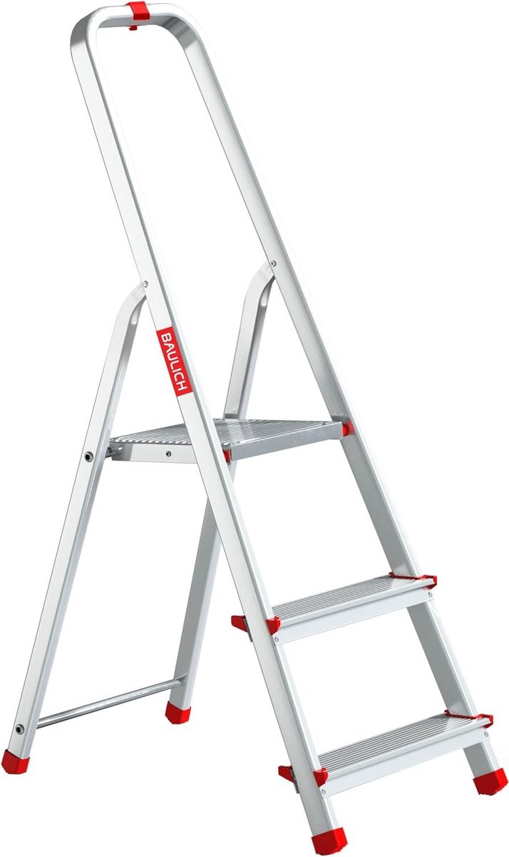 Aluminium Huishoudtrap - Enkelzijdige Ladder - Klusjes in Huis - Met Gereedschapshaak - 3 Treden - Zilver