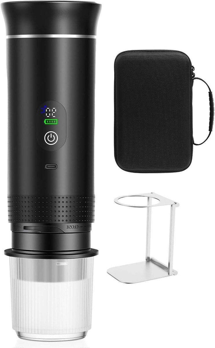 Draagbare Koffiemachine - Reis Koffiezetter - Koffie Maken Onderweg - 3-in-1 Systeem - 80ml Capaciteit - Zwart