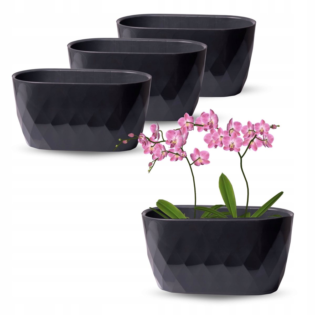 Set van 3 Antraciet Ovalen Plantenbakken - 29cm