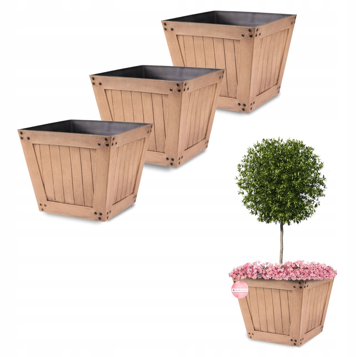 Set van 3 Balkonbakken 31cm Lichtbruin Hout-look Modern