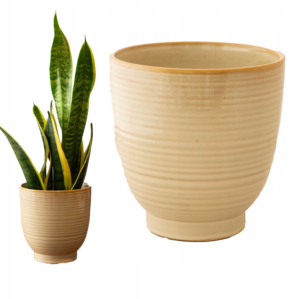Beige Keramische Pot met Glans, Hoge Ronde Decoratie voor de Woonkamer, 17cm