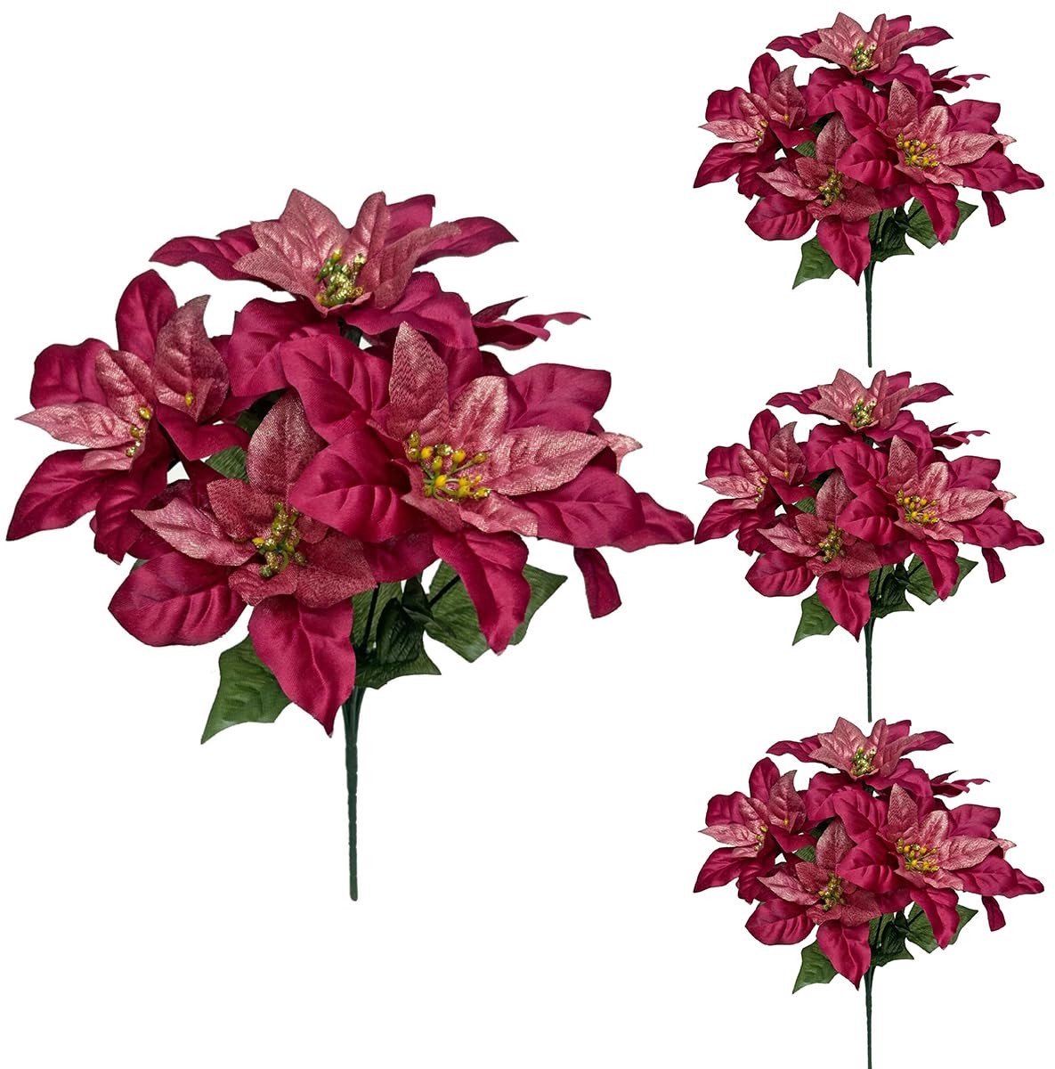 Elzusha - 4 Stuks Kunstmatige Kerstbloemen in Bordeauxrood