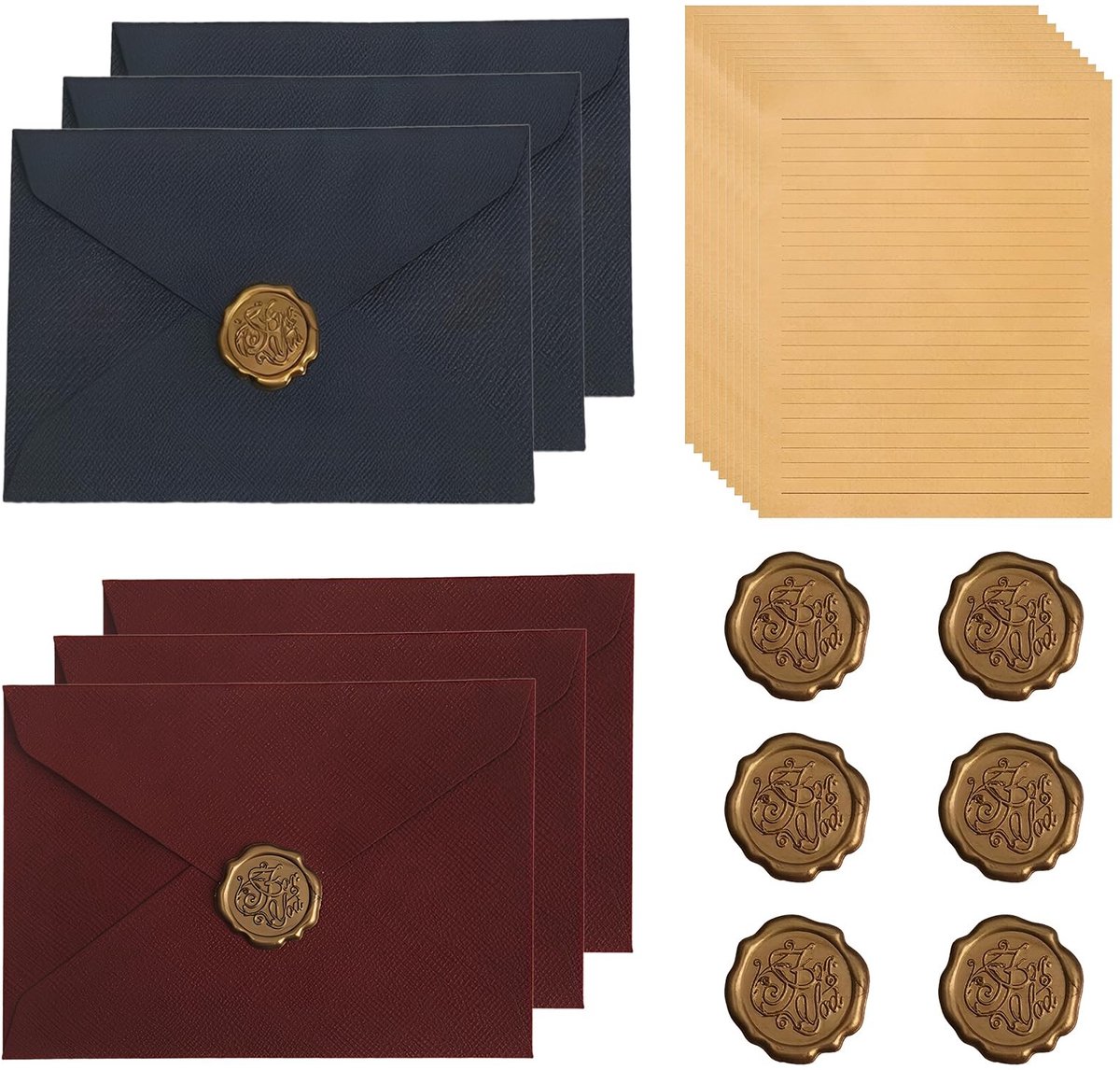 Elzusha - Set van Vintage Briefpapier met Enveloppen en Waszegels