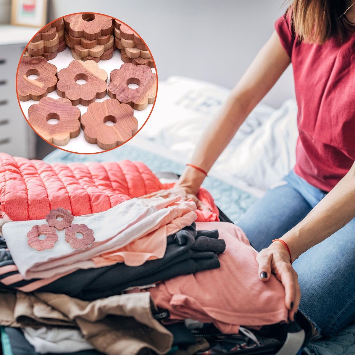 Elzusha - 30-Delige Cederhouten Mottenringen Set - Natuurlijke Mottenbeschermer voor Kleding en Bont