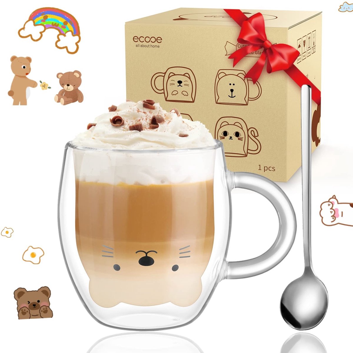 Elzusha - Dubbelwandige Glazen Mokken - 290 ml voor Latte en Cappuccino