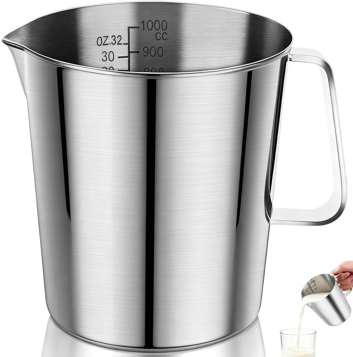 Elzusha - Roestvrijstalen Maatbeker 1000ml met Handvat en Markering