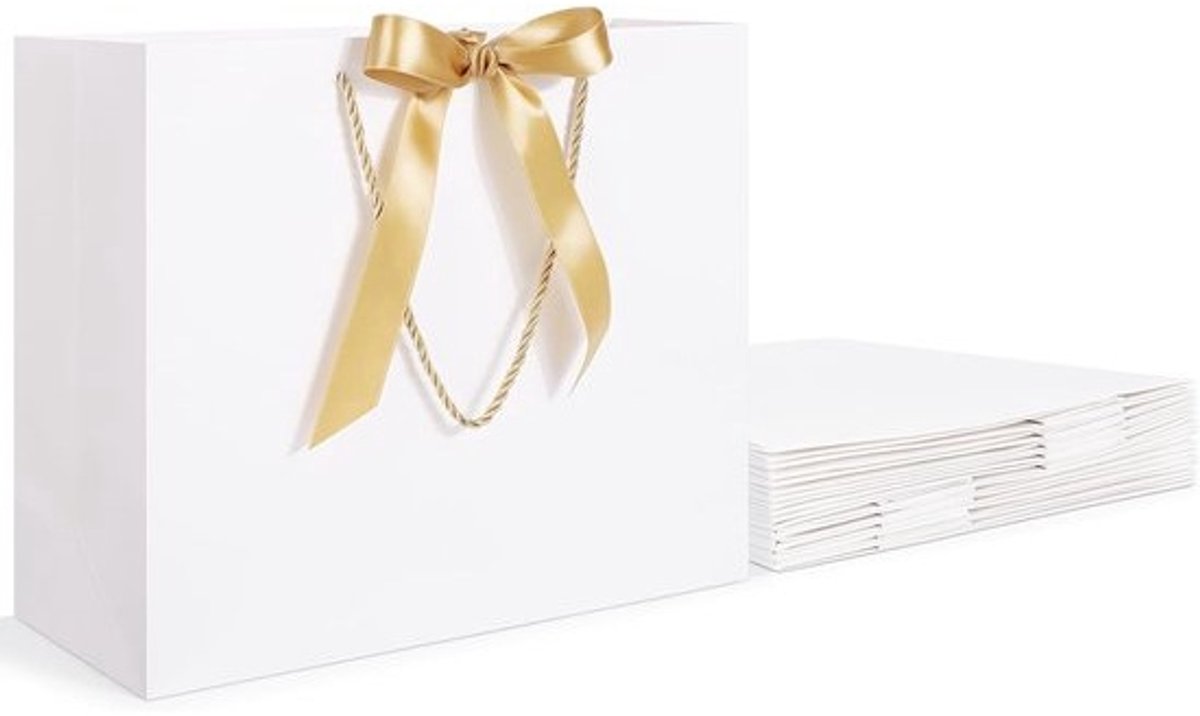 Cadeautas Papieren Tassen - 10 Stuks Witte Gift Bags met Handvat - 230GSM Grote Cadeauzakjes voor Bruiloft & Verjaardag