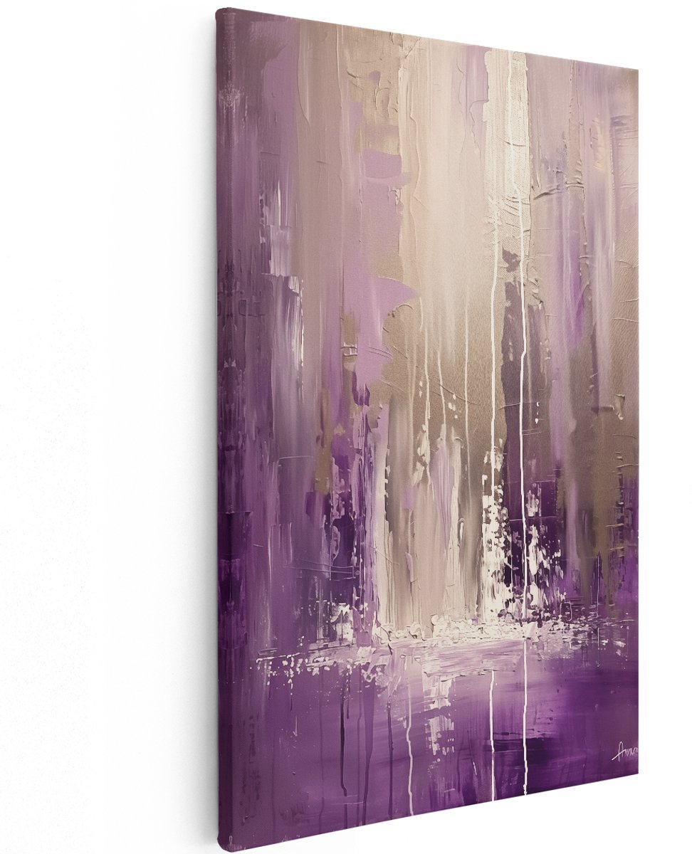 Artaza Canvas Schilderij Abstract Paars en Wit - 100x150 cm - Groot - Wanddecoratie Woonkamer - Schilderijen - Muurdecoratie