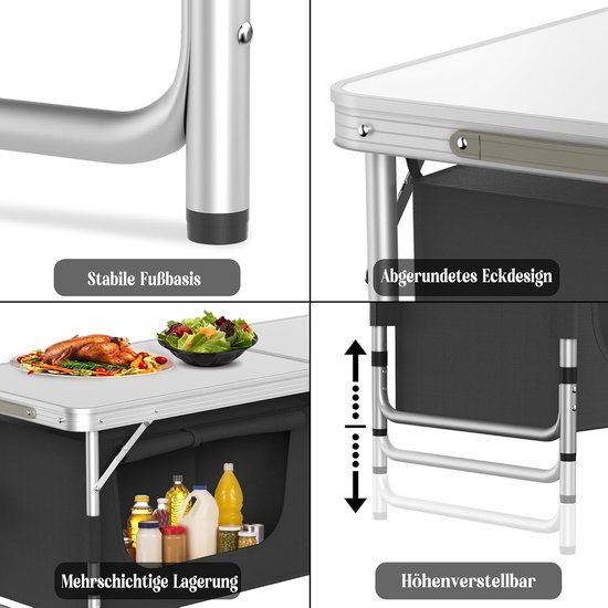 Campingkeuken - Opvouwbare kast - Outdoor koken - Aluminium frame - 120 x 47 x 62 cm - Grijs — afbeelding 3