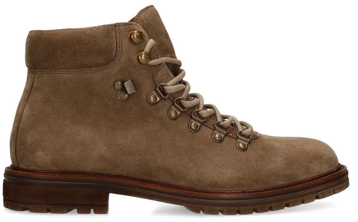 Manfield - Heren - Taupe suède veterboots - Maat 45
